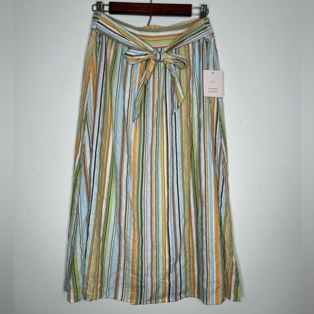 NWT LC Lauren Conrad A-Line Striped Skirt Size Large Summer Coastal Modest